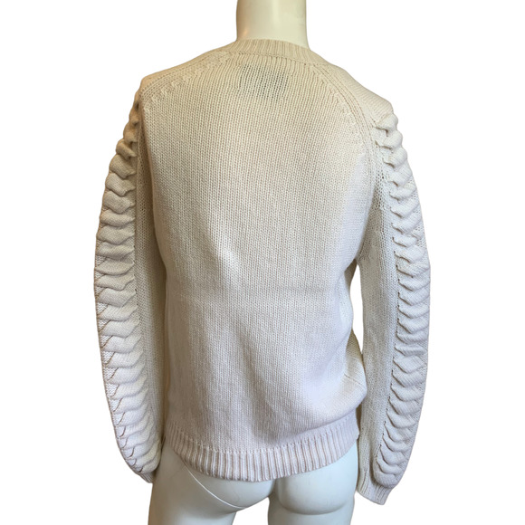 Zoe Jordan Cream Cashmere Wool Blend Crew Neck Cable Knit Design Arms sz S/M - Picture 2 of 8